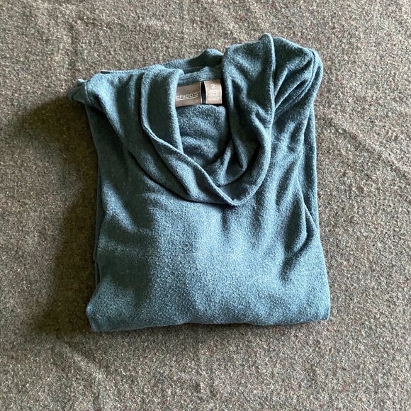 Chico's Cowl Neck 3/4 Length Sleeve Top Blue-Gray Chico's 2 Size 12 - Picture 3 of 9